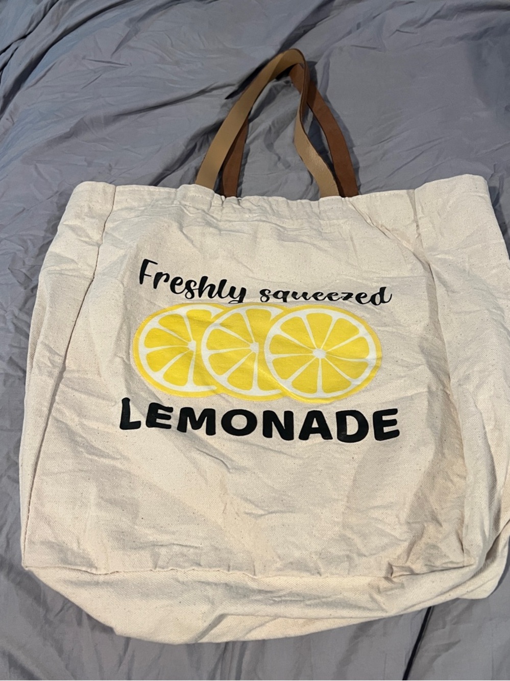 Canvas Lemonade Tote Bag with Leather-Style Handles